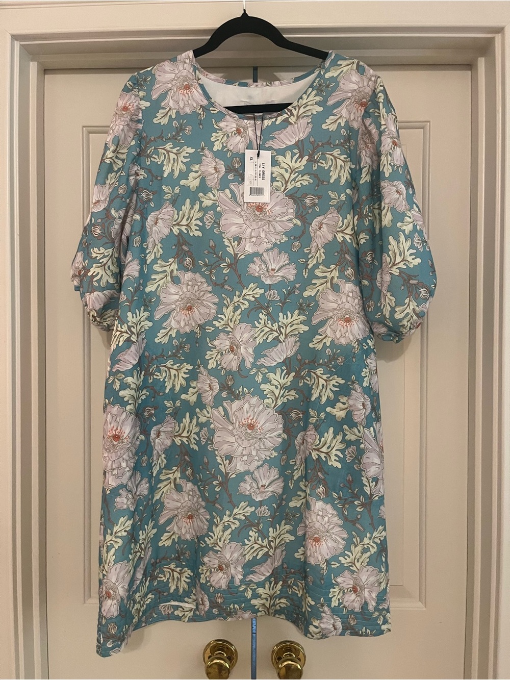 Yakira Bella Floral Shift Dress in Teal with Puff Sleeves